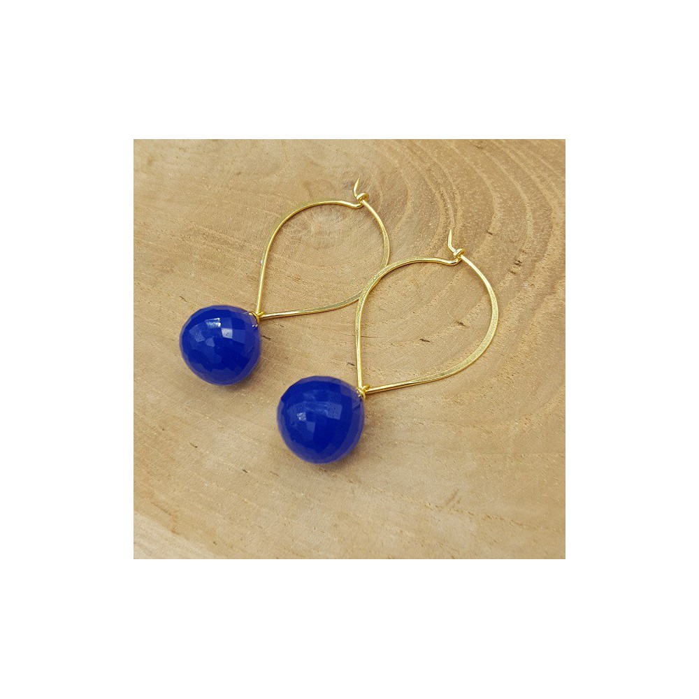 Gold plated lotus creoles with cobalt blue Chalcedony briolet