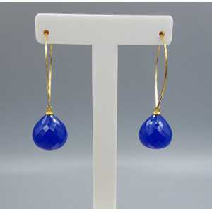 Gold plated lotus creoles with cobalt blue Chalcedony briolet