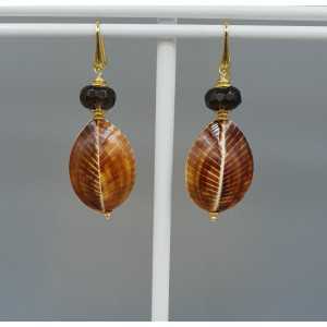 Earrings with shell and Smokey Topaz