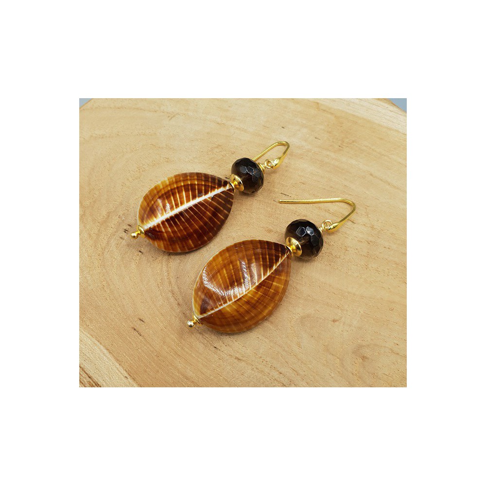 Earrings with shell and Smokey Topaz