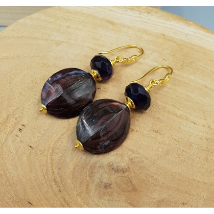 Oorbellen met paarse oesterschelp en Amethist