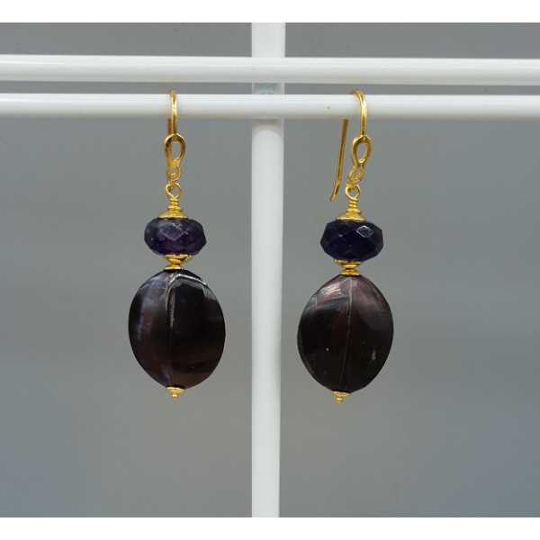 Earrings with purple oyster shell and Amethyst