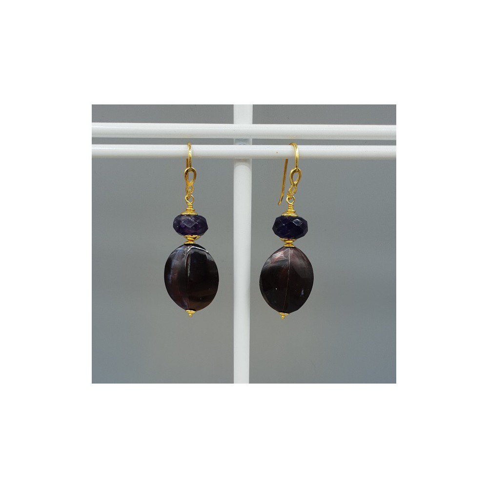 Oorbellen met paarse oesterschelp en Amethist