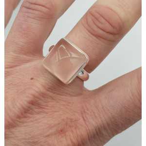Silver ring set with square rose quartz 19 mm