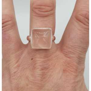 Silber ring set mit quadratischen Rosenquarz-19 mm