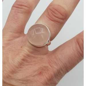 Silver ring set with a round cabochon rose quartz 17.7 mm