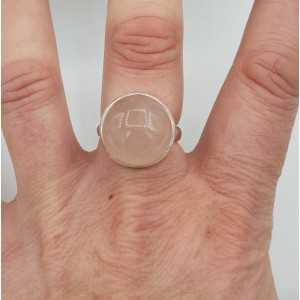 Silver ring set with a round cabochon rose quartz 17.7 mm