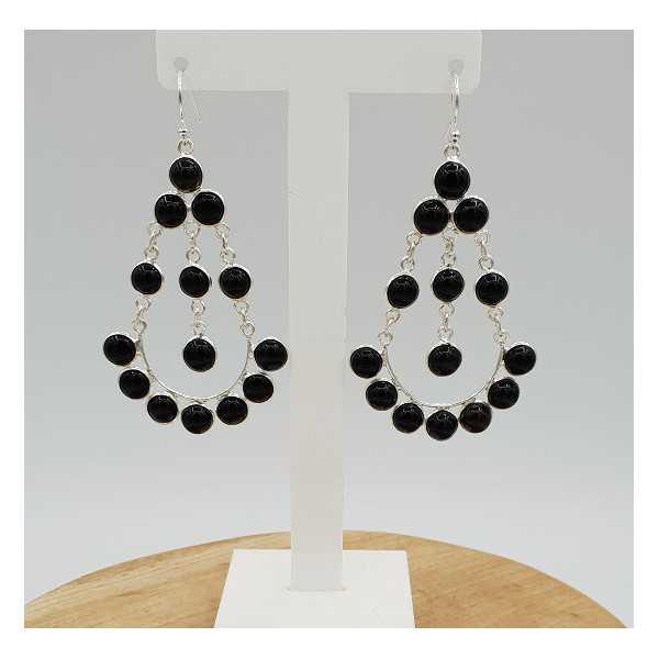  Silver earrings set with round black Onyx stones