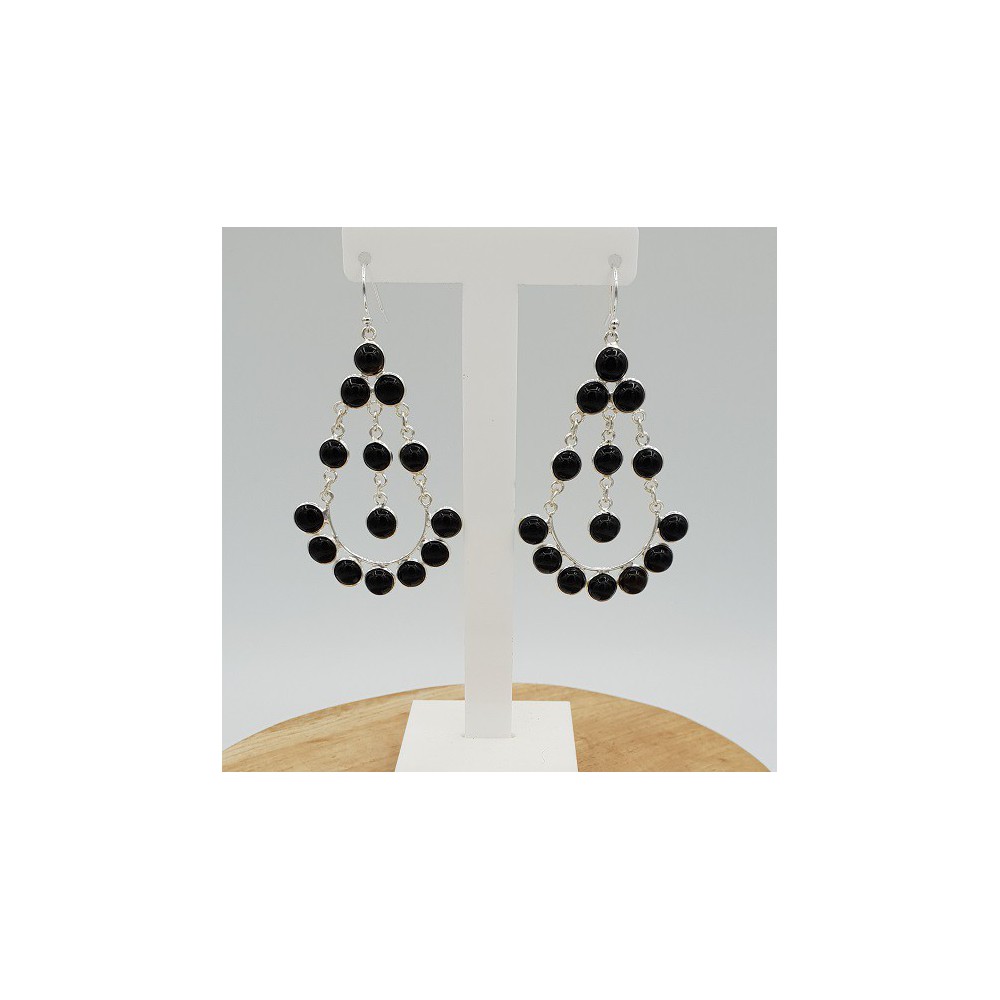  Silver earrings set with round black Onyx stones