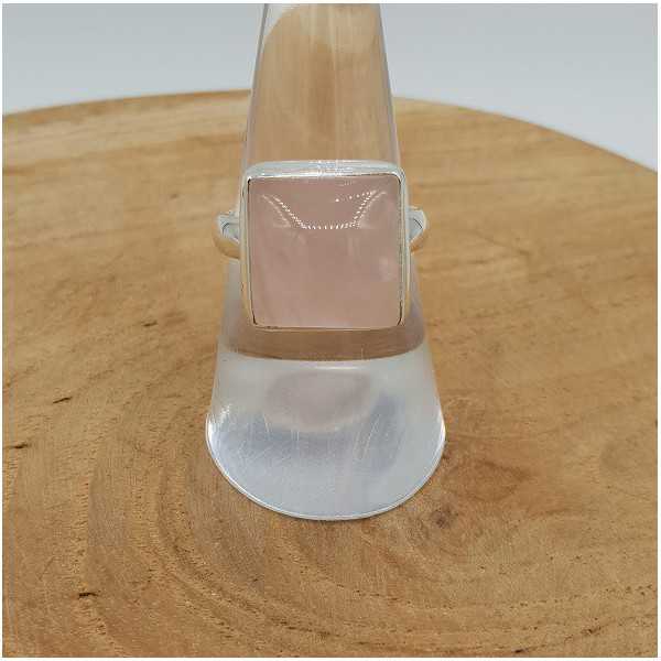 Silver ring set with square rose quartz 17.5 mm