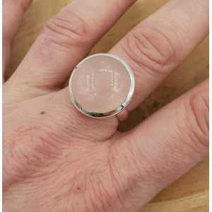 Silver ring set with a round cabochon rose quartz 18 mm