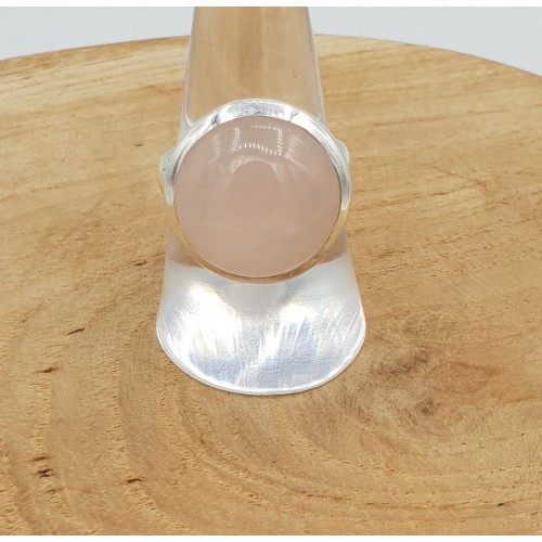 Zilveren ring gezet met ronde cabochon Rozenkwarts 18 mm