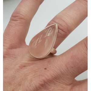 Zilveren ring met druppelvormige cabochon Rozenkwarts 17 mm
