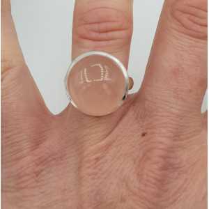 Silber ring set mit einem Runden cabochon Rosenquarz-17,5 mm