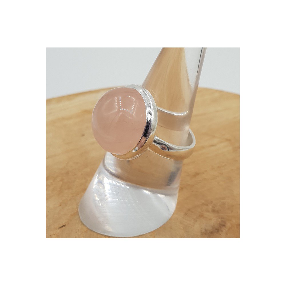 Silver ring set with a round cabochon rose quartz 17.5 mm