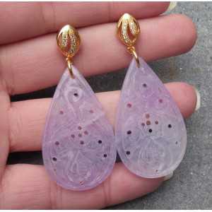 Vergoldete Ohrringe mit geschmückt mit einem teardrop-Schnitt Lavendel Jade