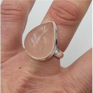 Silber ring mit großem tropfenförmigem Rosenquarz-19 mm