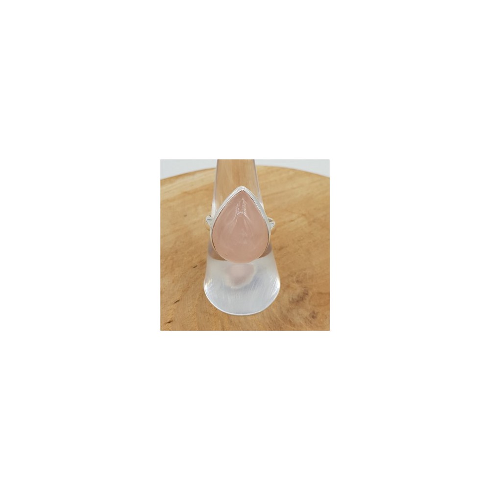 Silver ring with large teardrop rose quartz 19 mm