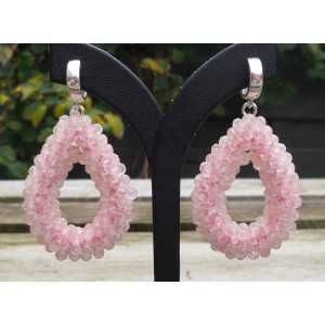 Silver earrings open drop of rose quartz