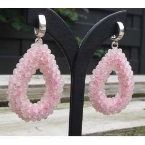 Silver earrings open drop of rose quartz