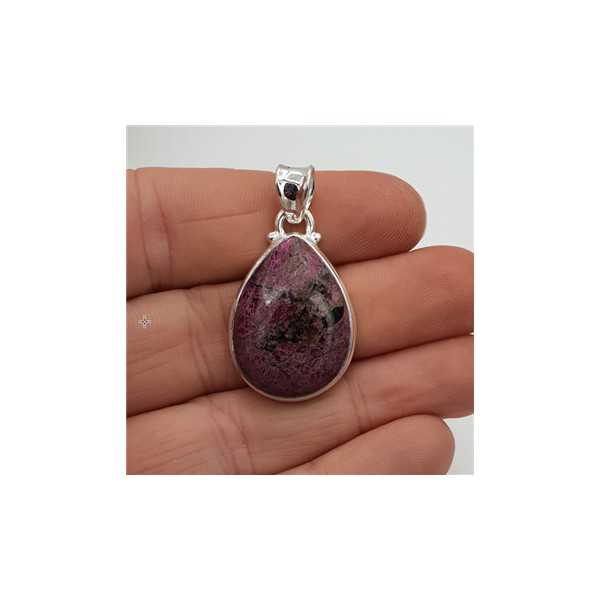 Silver pendant with drop-shaped cabochon Eudialiet