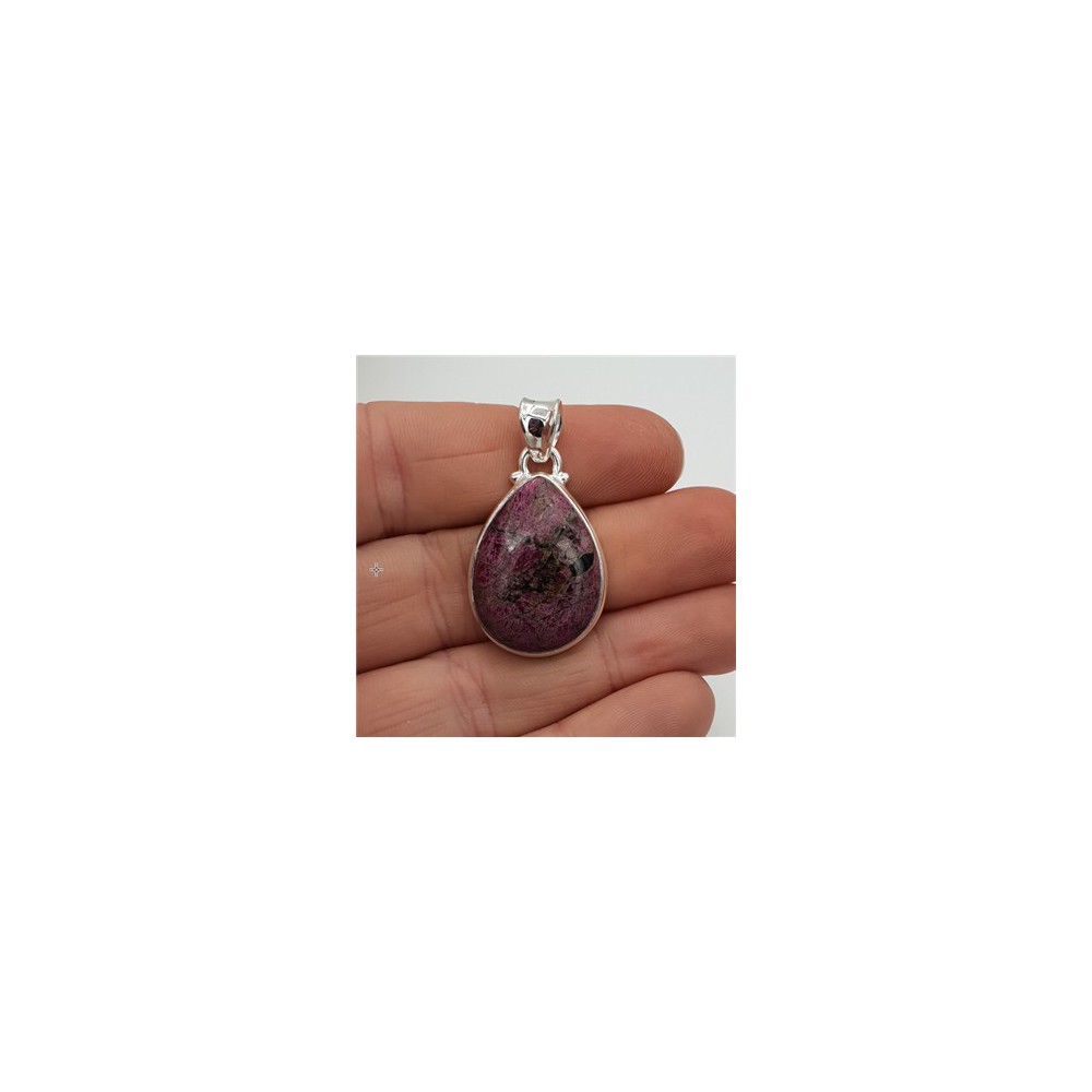 Silver pendant with drop-shaped cabochon Eudialiet