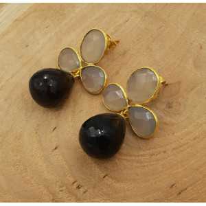 Gold plated earrings with Smokey Topaz and grey Chalcedony
