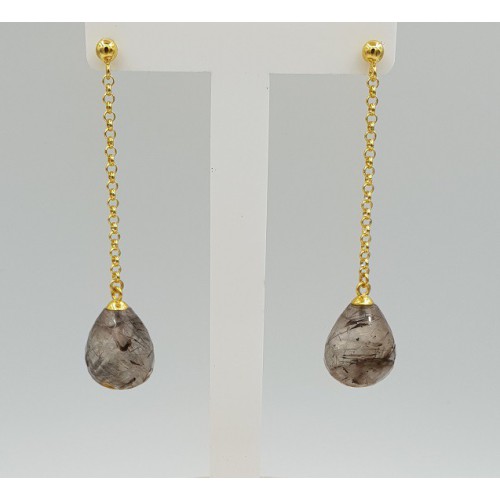 Lange oorbellen met Toermalijnkwarts briolet