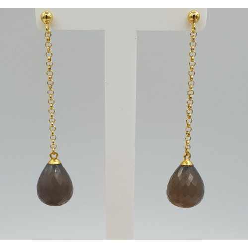 Lange oorbellen met grijze Maansteen briolet