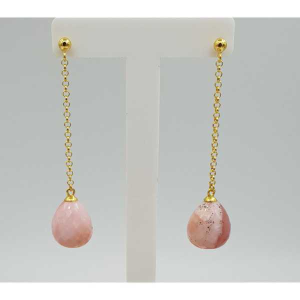 Lange oorbellen met roze Opaal briolet
