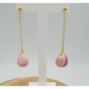 Lange oorbellen met roze Opaal briolet