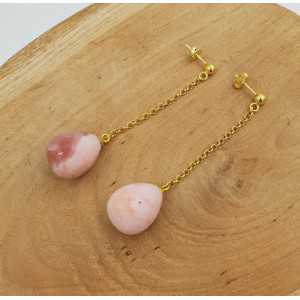 Long earrings with pink Opal briolet