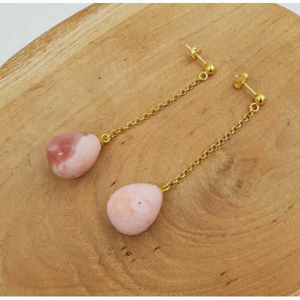 Long earrings with pink Opal briolet
