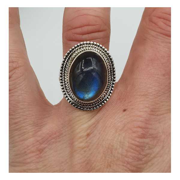 Zilveren ring gezet met Labradoriet ring maat 17.3 mm