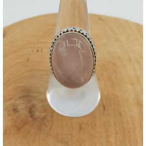 Silver ring oval rose quartz set in a carved setting 18 mm