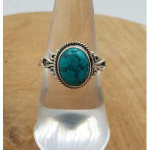 Silver ring set with oval Turquoise 17 mm