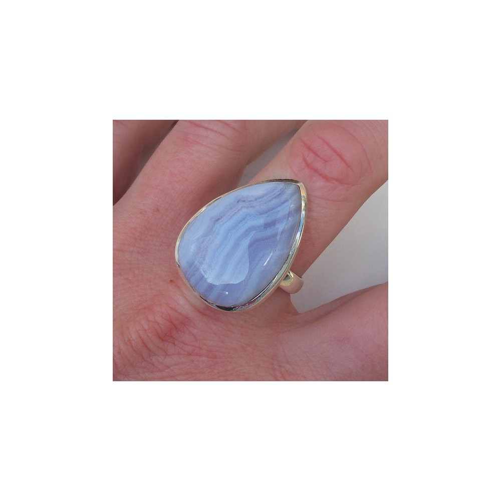 Zilveren ring gezet met blauw Lace Agaat ring maat 19.3 mm