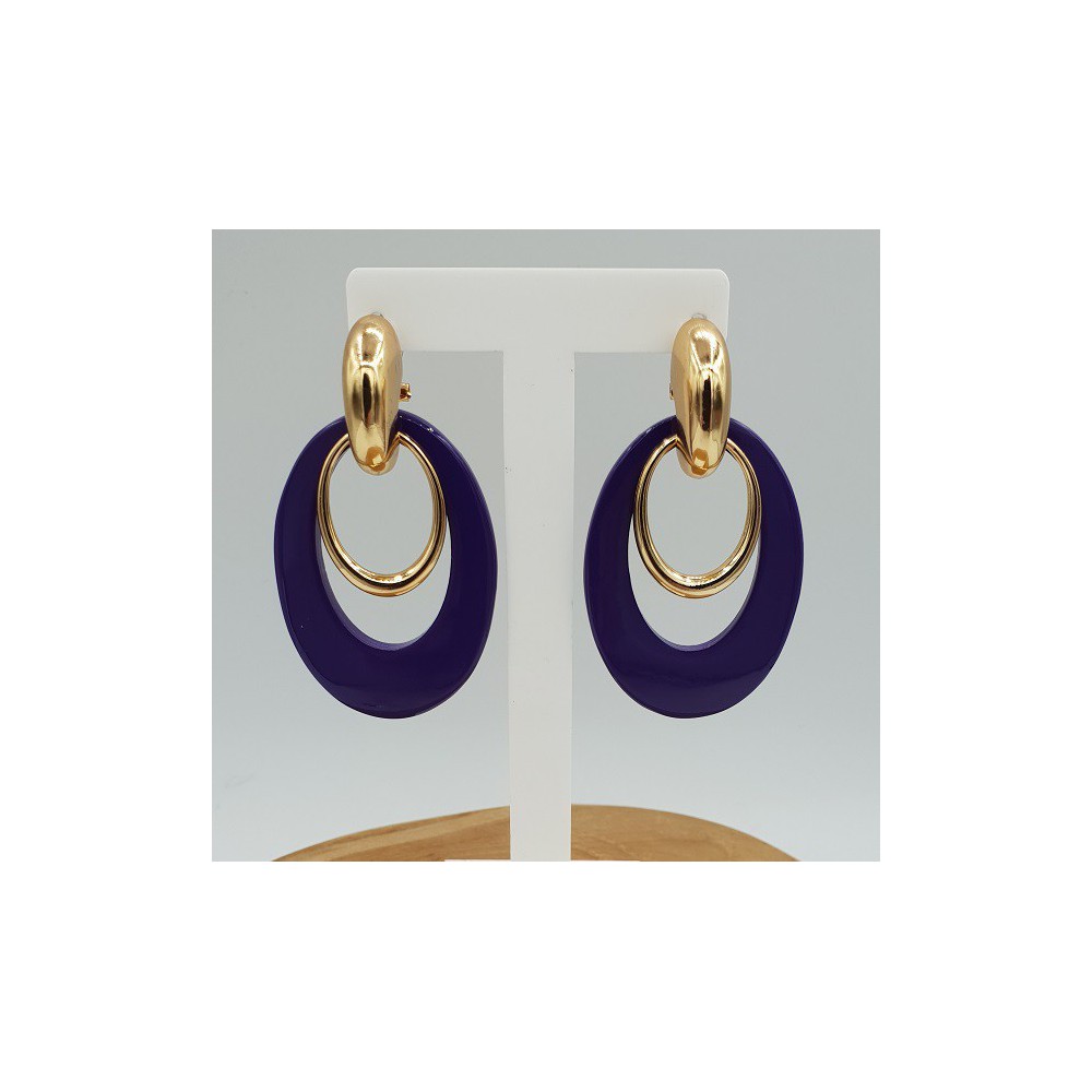 Gold creoles with purple buffalo horn pendant