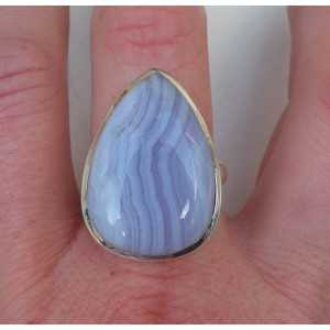 Silber ring mit blauen Spitze-Achat-ring-Größe 19.3 mm