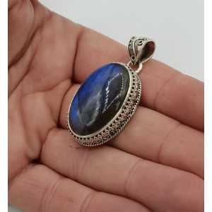Silver pendant oval Labradorite set in a carved setting