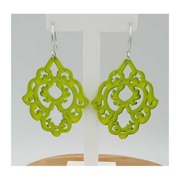 Earrings with apple green resin pendant