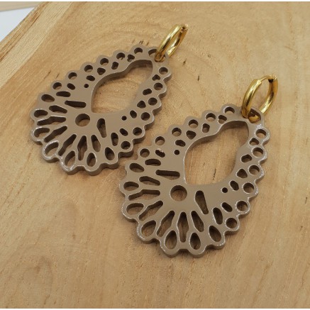 Creolen met beige bruine uitgesneden Buffelhoorn