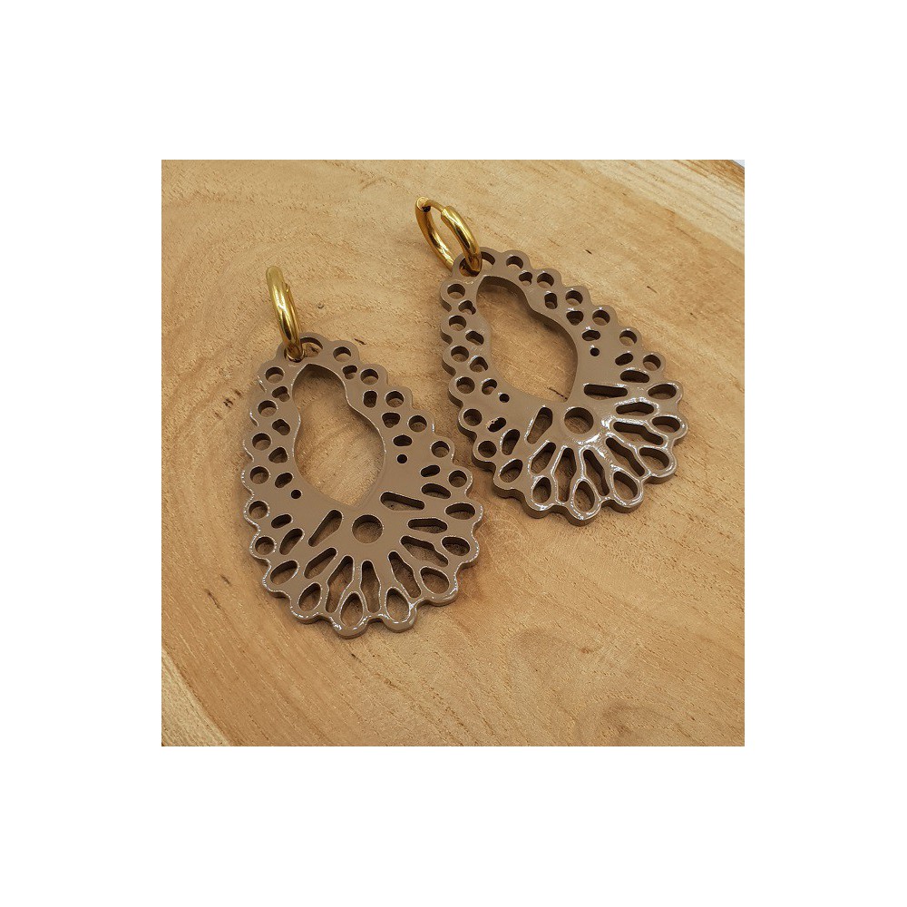 Creolen met beige bruine uitgesneden Buffelhoorn