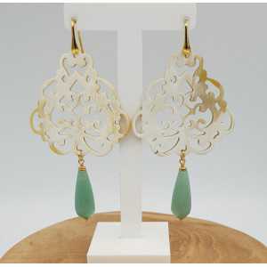 Earrings with Amazonite and carved buffalo horn