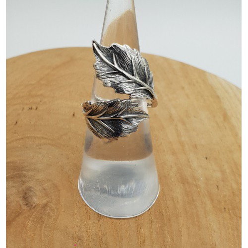 Zilveren ring blad verstelbaar