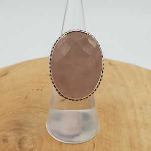 Silberner ring mit facettierten Rosenquarz-legen Sie in einem geschnitzten Einstellung, 16,5 mm