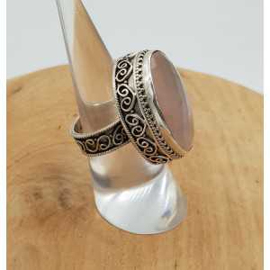 Silberner ring mit facettierten Rosenquarz-legen Sie in einem geschnitzten Einstellung, 16,5 mm