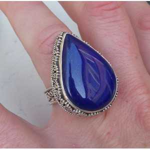 Silver ring oval shape Lapis Lazuli edited setting 17 mm 