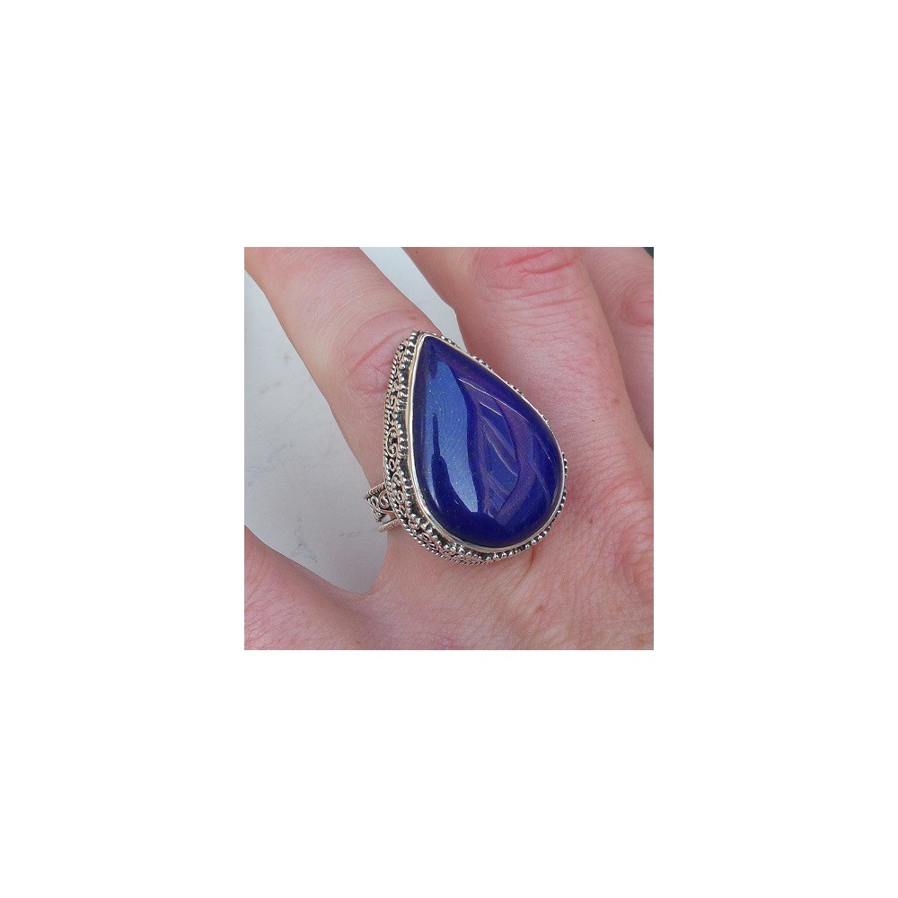 Silver ring oval shape Lapis Lazuli edited setting 17 mm 