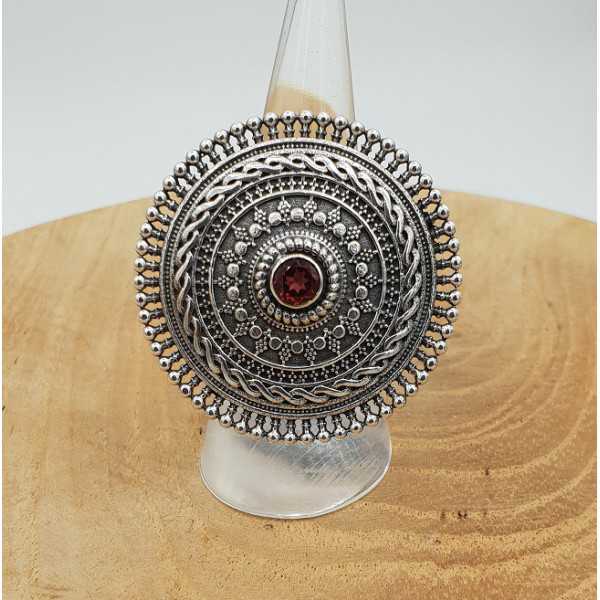 Silber ring mit großen Runden geschnitzt head-set mit Granat 17,5 mm